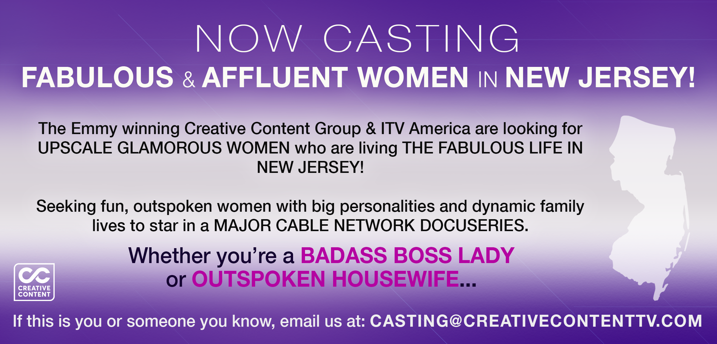 CASTING FABULOUS WOMEN IN NEW JERSEY! Creative Content Group